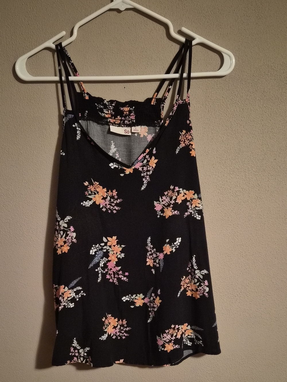 SO Black Floral V-Neck Double-Strap Cami